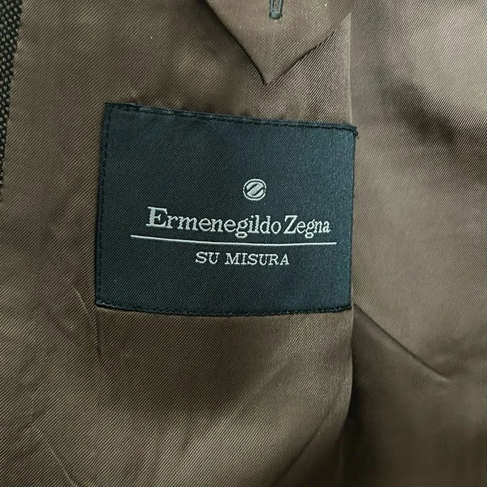 Ermenegildo Zegna Switzerland Wool Suit Jacket Blazer Taupe Brown 46L